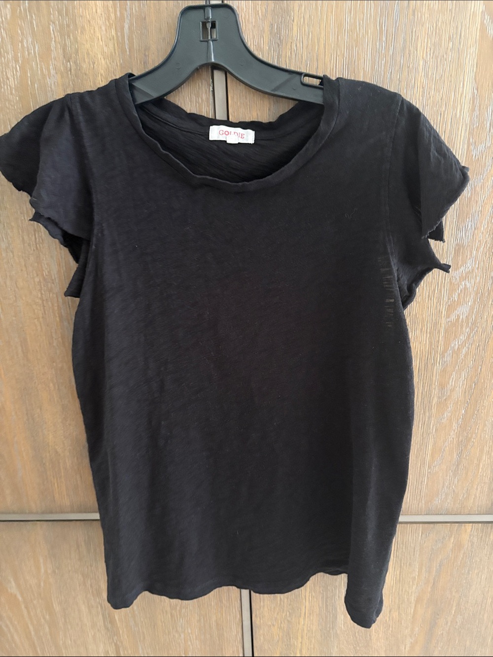 Goldie Black Short Sleeve Tee with Raw Edge Crewneck